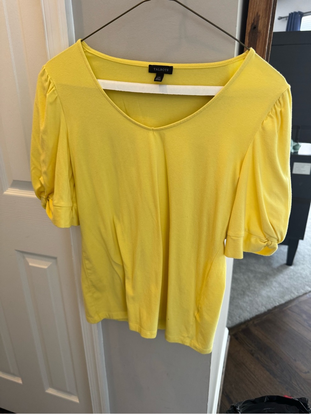 Talbots Bright Yellow Tie Sleeve V-Neck Top